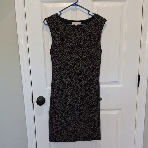 LOFT Black and Brown Animal Print Mini Dress. Size M - Picture 1 of 9